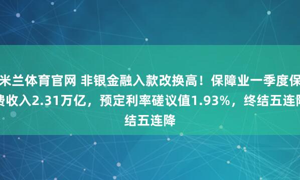 米兰体育官网 非银金融入款改换高！保障业一季度保费收入2.31万亿，预定利率磋议值1.93%，终结五连降