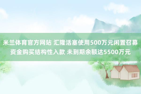 米兰体育官方网站 汇隆活塞使用500万元闲置召募资金购买结构性入款 未到期余额达5500万元