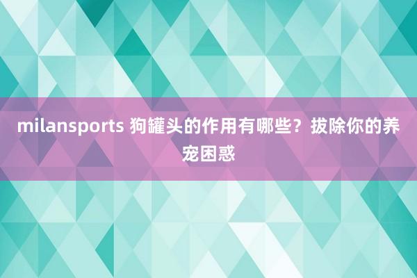 milansports 狗罐头的作用有哪些？拔除你的养宠困惑