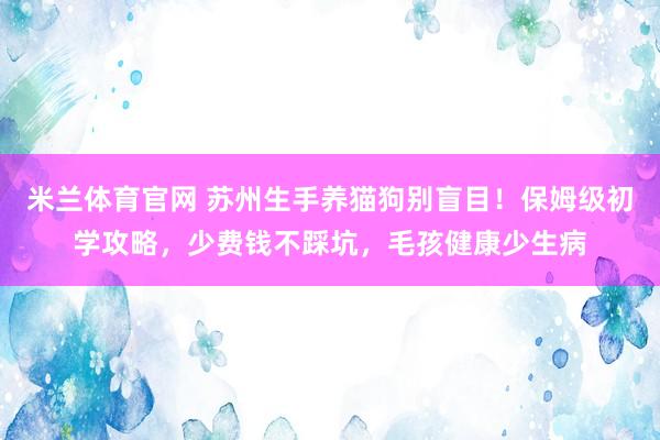 米兰体育官网 苏州生手养猫狗别盲目！保姆级初学攻略，少费钱不踩坑，毛孩健康少生病