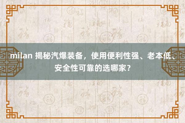 milan 揭秘汽爆装备，使用便利性强、老本低、安全性可靠的选哪家？